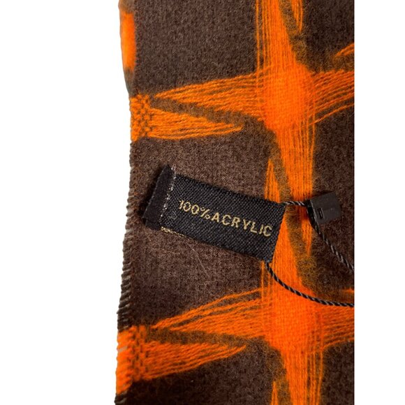 Unisex Black Grey and Orange Square Pattern Scarf One Size - New - Picture 6 of 7